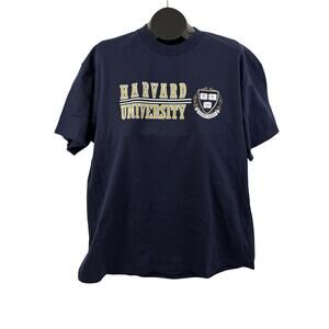Vtg 90s Harvard University T Shirt XL Lee Cotton Navy Ivy League College USA